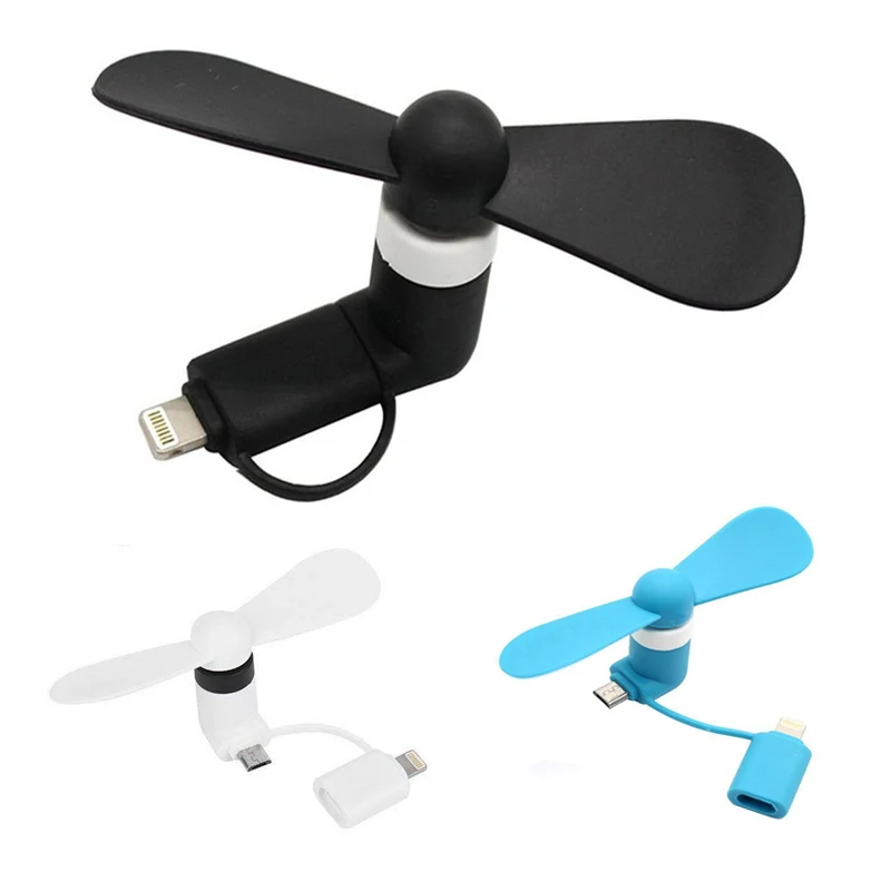 ITINFTEK Mini 2 в 1 портативный микро USB вентилятор для iPhone 5 6S 7 Plus 8 X XS XR Samsung HTC Android OTG