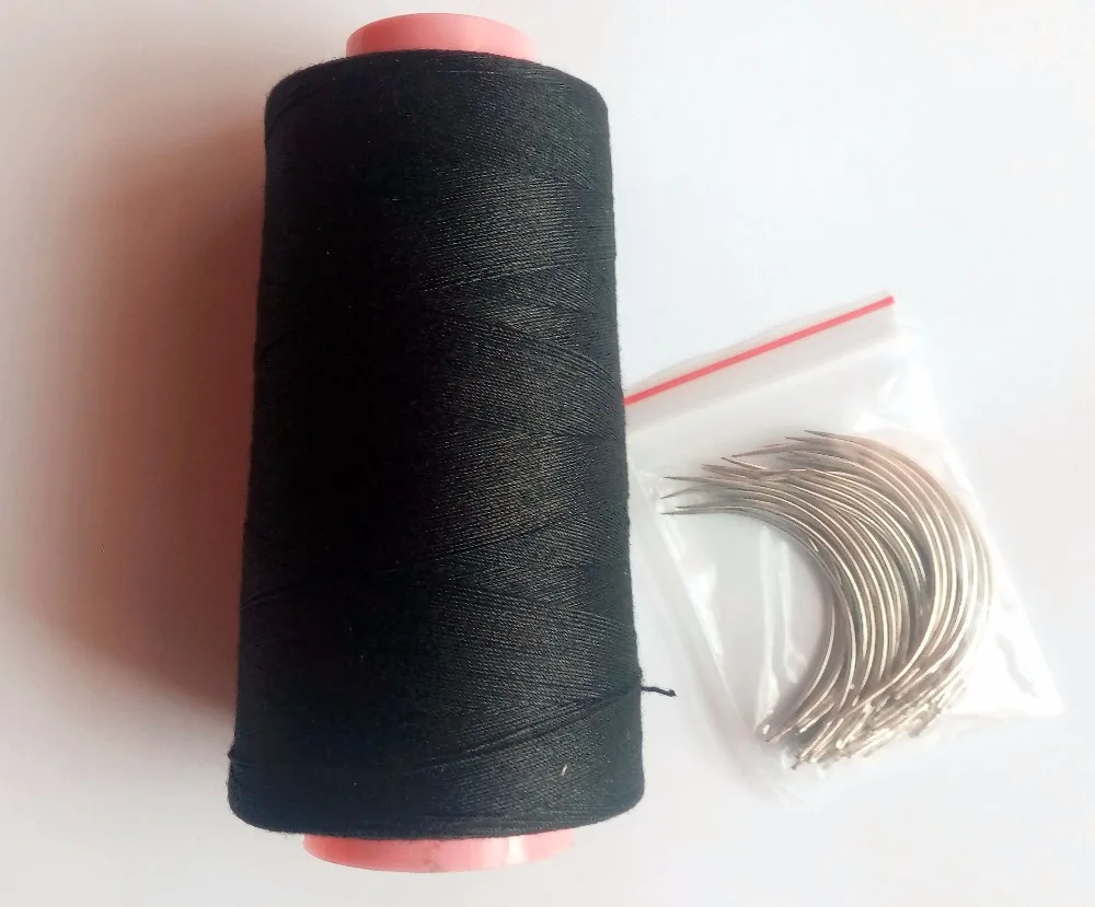 25 pcs C needle with gift 1 roll Black cotton thread weave thread hair weaving thread