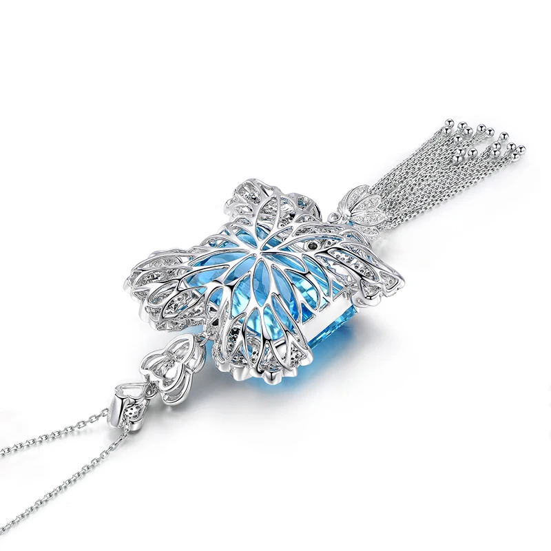 

QYI 2.5 ct Emerald cut Natural Sky Blue Topaz Pendants For Women 925 Sterling Silver Natural Gemstone Engagement Pendants