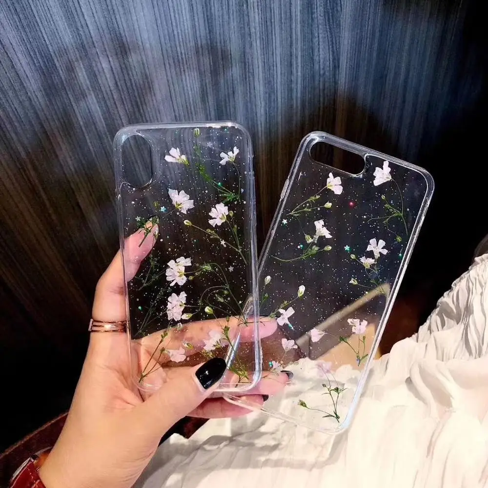 Настоящий высушенный чехол с цветами для iPhone XS Max XR 6 6S 7 8 Plus X прозрачный мягкий ТПУ