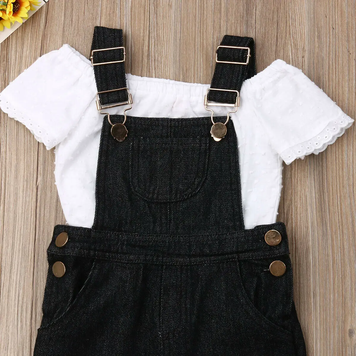 New Toddler Kid Baby Girls Lace Tops Bib Pants Jeans 2PCS Outfits Summer Clothes | Мать и ребенок