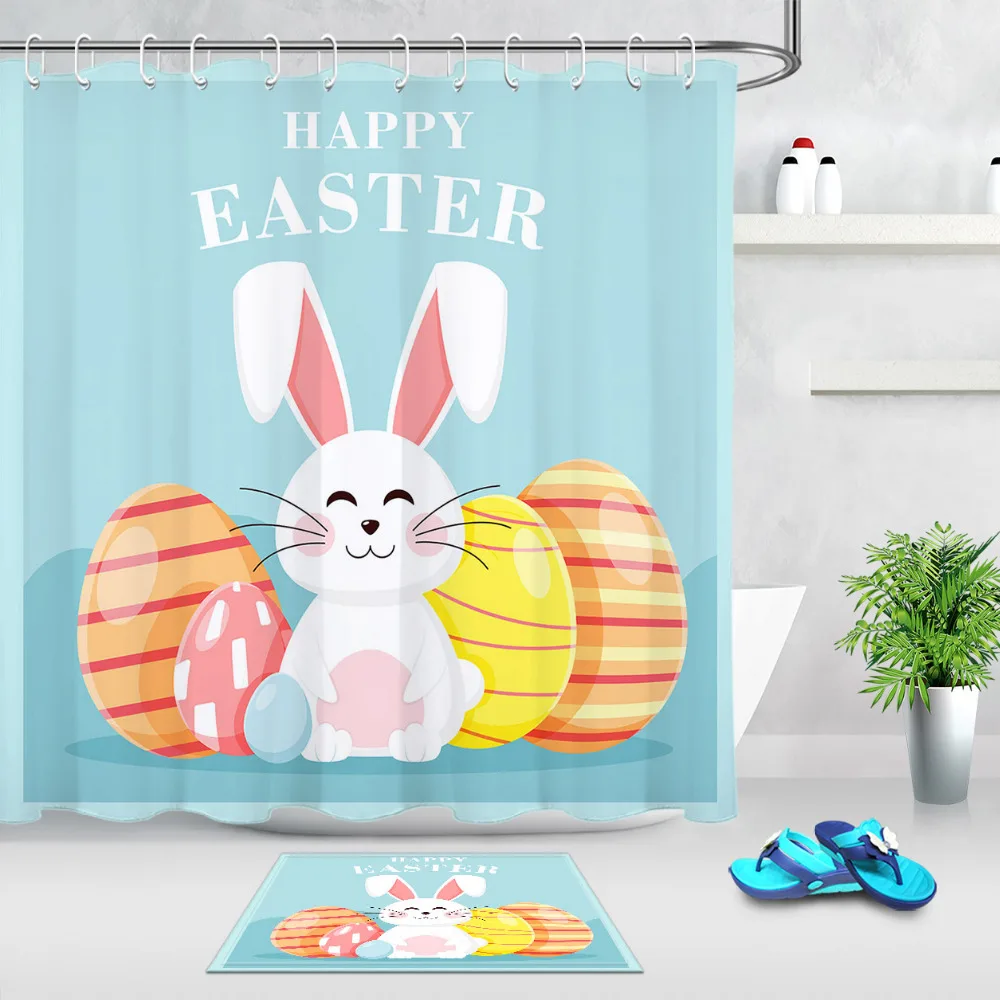 LB Happy Easter занавески для душа лайнер ванной набор штор милый кролик красочные яйца