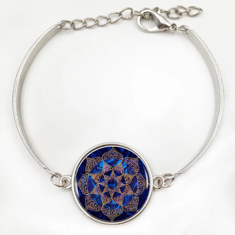 Космический синий Мандала Лотос с логотипом ожерелья подвесками в форме сердца