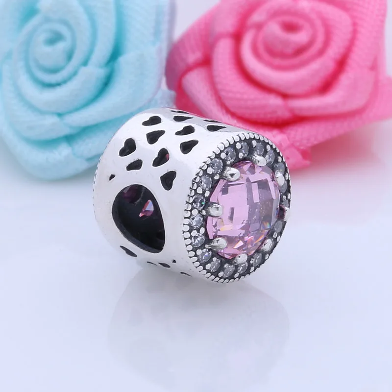 Натуральная стерлингового серебра 925 Радиант сердечка с розовый кристалл CZ