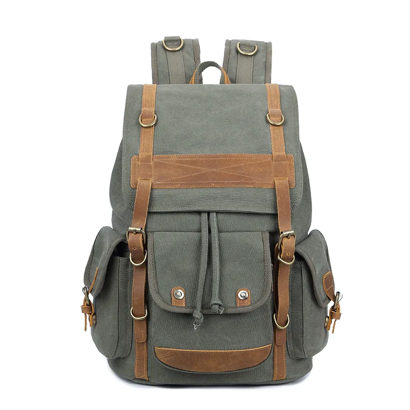 

YUPINXUAN Canvas Leather Rucksacks for Teenagers Vintage Canvas Laptop Backpacks Huge Capacity Traveling Daypacks Rivets Mochila