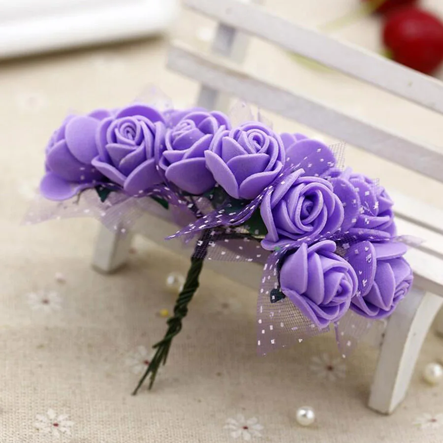 purple 144 шт Искусственные мини-цветы из пенопласта Розовый Тюль Красный DIY Подарочная коробка крафт бумага Скрапбукинг цветы украшения Искусственный букет венок - Цвет: purple