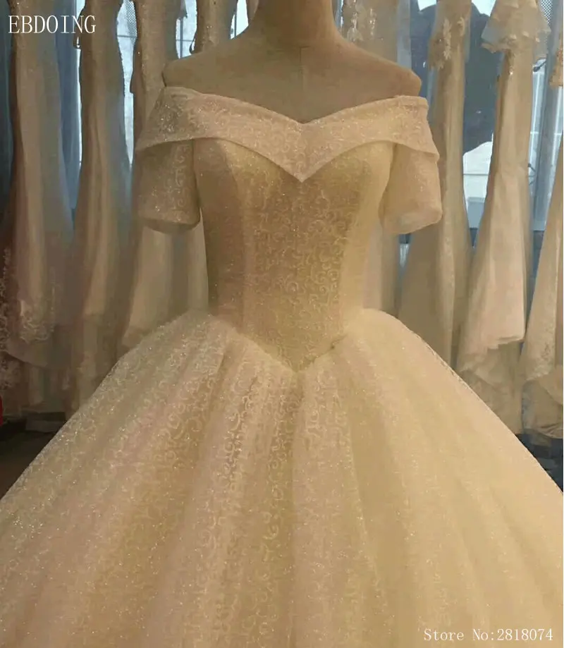 

Veatidos De Novia Amazing Wedding Dress A-line Boat Neck Short Sleeves Lace Up Wedding GrowPlus Size Chapel Train Bride Dress