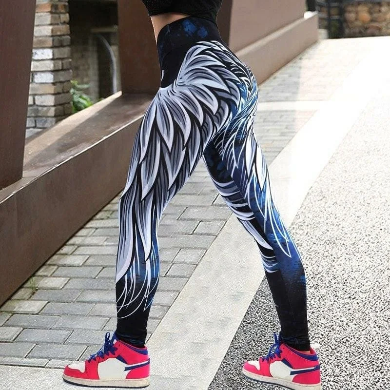 Леггинсы женские с принтом крыльев Ангела эластичные облегающие брюки для