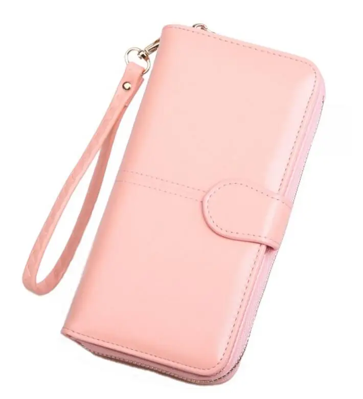 На заказ Название Женский кошелек из искусственной кожи Длинный Trifold кошелек для монет держатель для карт клатч для денег браслет универсальный кошелек на молнии Женский - Цвет: pink wallet