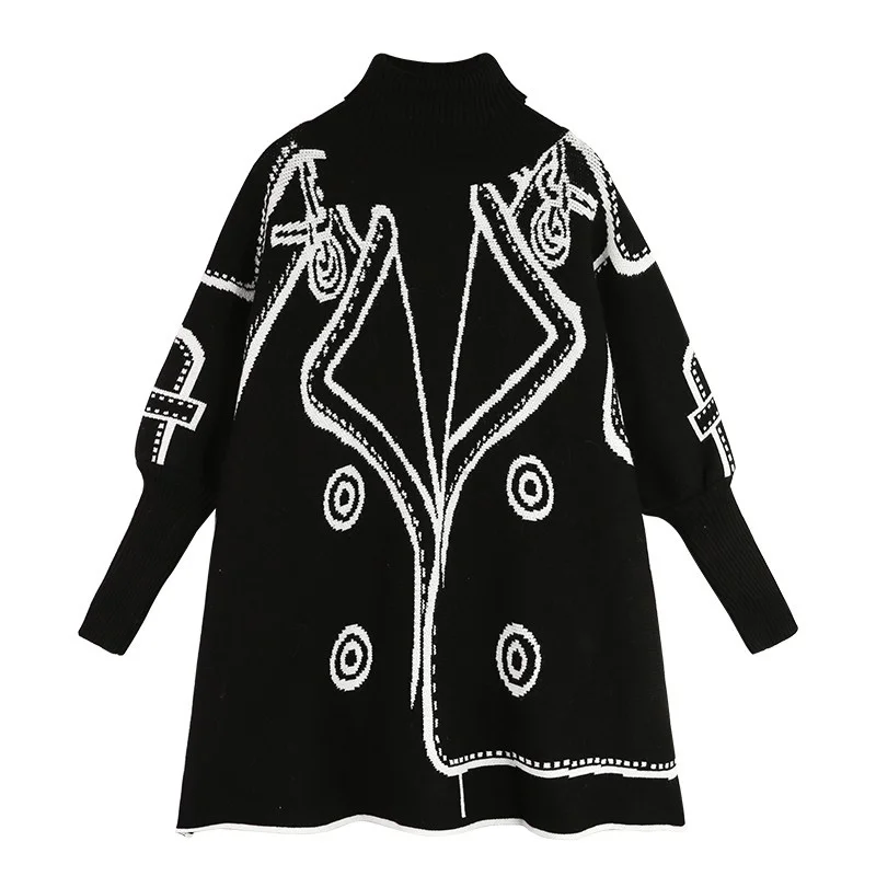 2019 Spring New Women Knitted Pullover Korean Loose High Collar Cloak Knitwear Mid-Long Autumn Winter Bat Sweater Female Vs534 | Женская