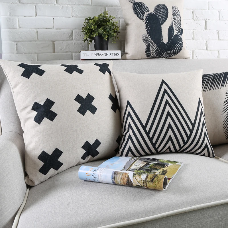 Оптовая продажа льняная наволочка черно белая зебра тропический лист Подушка с