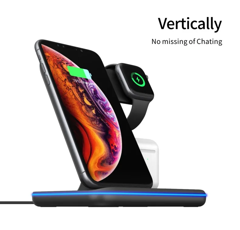 Трендовый продукт Беспроводное зарядное устройство 15 Вт USB-C 3 в 1 быстрая Беспроводная зарядная станция Qi сертифицированная для Android