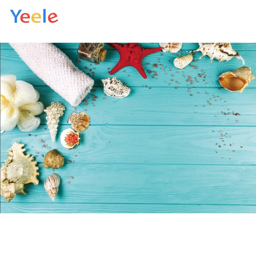 Yeele Wooden Board Starfish Conch Shell Summer Holiday Photography Background Photographic Customized Backdrops for Photo Studio images - 6