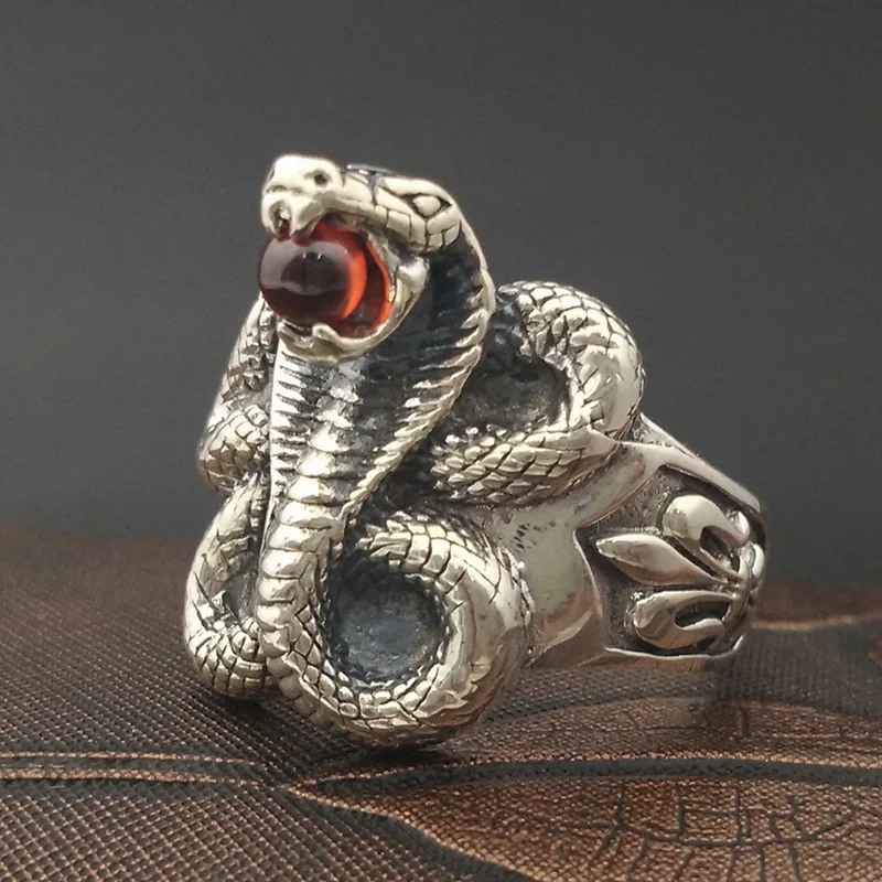 

S925 Sterling Silver Ornaments Handmade Retro Thai Silver Personalized Ring Man Mana Snake Ring Fashion