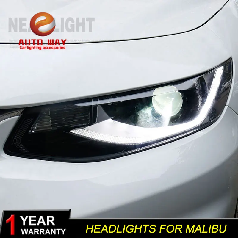 Автомобильный Стильный чехол на голову для Chevrolet Malibu фары светодиодный фара Malibu DRL Объектив Двойной Луч Биксенон HID