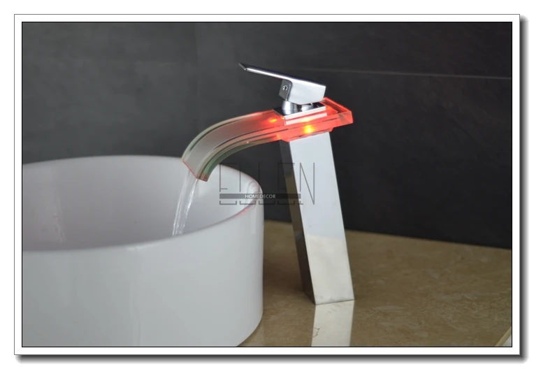 Светодиодный смеситель для ванной комнаты высокий водопад стеклянный раковины 3