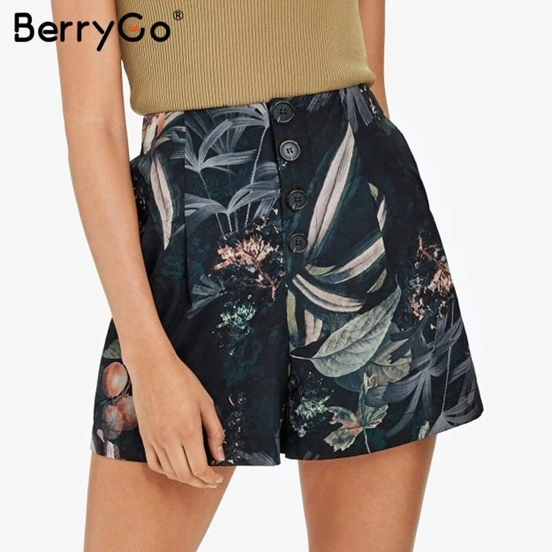 Женские богемные шорты с цветочным принтом BerryGo летние повседневные на пуговицах