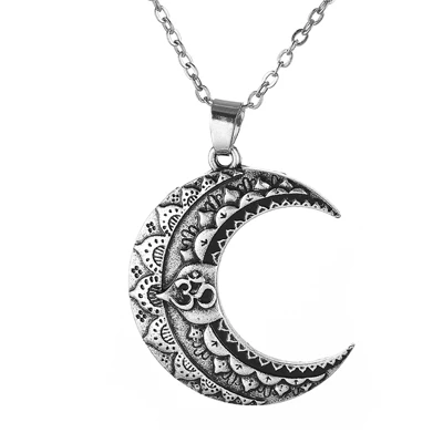 Metal Chain 1 шт. 3D Mentra Moon ожерелье для женщин Lotus Yoga кулон Индия, Таиланд Буддизм ожерелье ювелирные изделия - Окраска металла: Metal Chain
