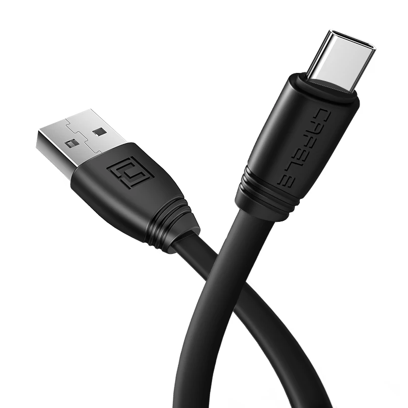 Black CAFELE плоский USB кабель type C кабель для зарядки телефона для samsung huawei Xiaomi Oneplus телефон type C порт прочный кабель для мобильного телефона - Цвет: Black