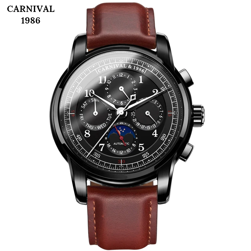 

Top Brand Men Military Sport Watches Leather Automatic Mechanical Watch Waterproof Fashion Moon Phase Clock Relogio Masculino