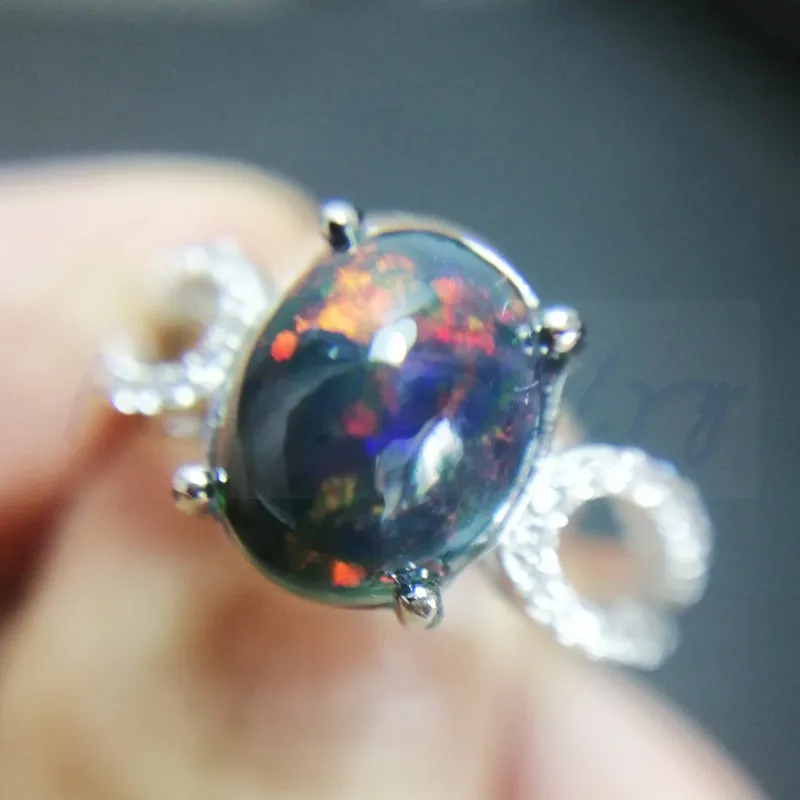 Кольцо с натуральным черным опалом,, серебро 925 пробы, 9*11 мм, 2.2ct, драгоценный камень для мужчин или женщин, хорошее ювелирное изделие# J97301