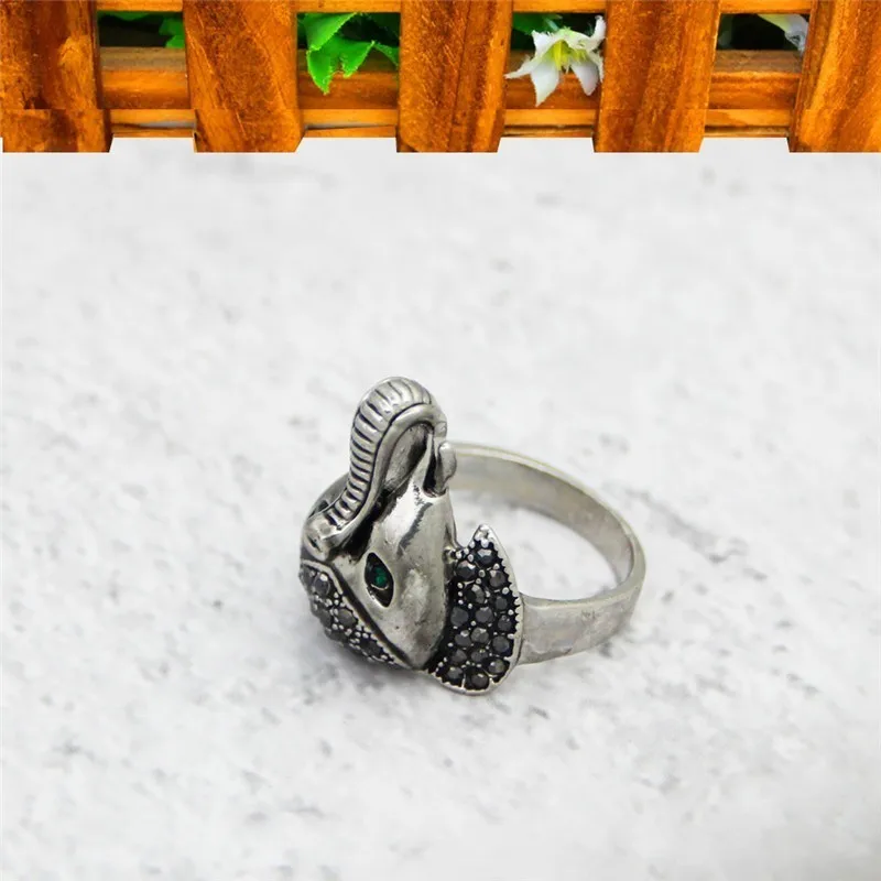 Elephant Nose Rhinestone Rings For Women Vintage Look Antique Silver Plated Animal Fashion Jewelry TR704 | Украшения и аксессуары