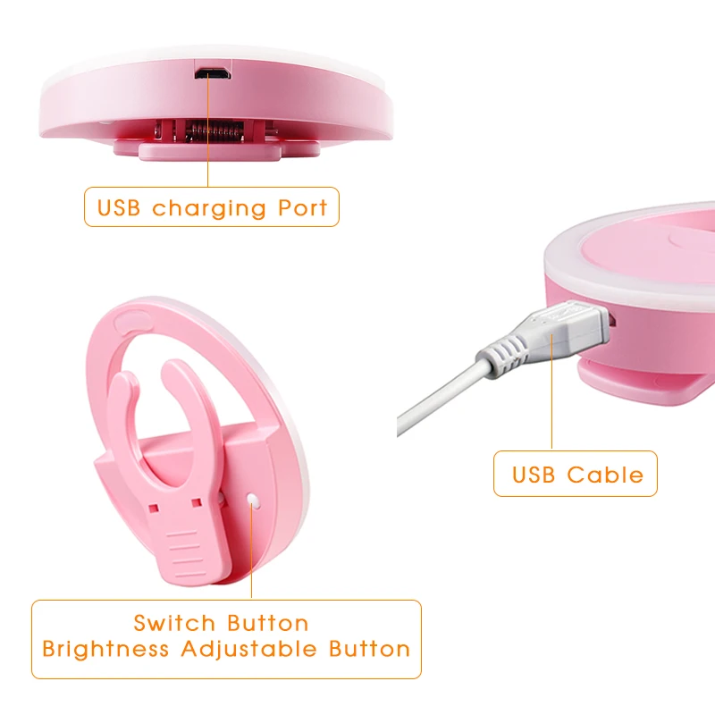 Портативная кольцевая лампа Travor для селфи с USB зарядкой светодиодная камеры