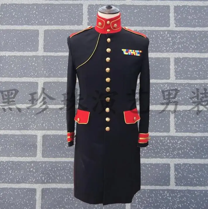 Мужские костюмы со стоячим воротником дизайнерские черные Сценические для