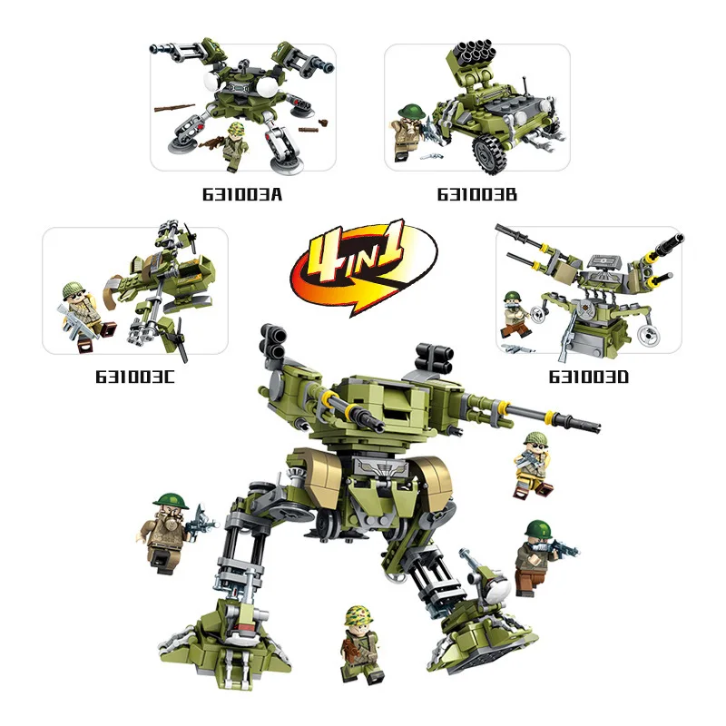 Just Action 4 In 1 Combat Robot Mortar Armored Car Model Military Blocks Set Bricks Educational Toys for Children Gift | Игрушки и хобби