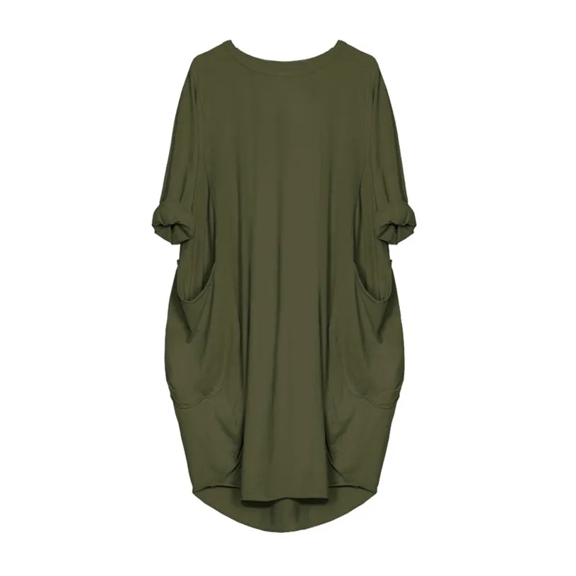 

2017 Dress Women Cotton Blend Autumn Womens Pocket Loose Dress Ladies O-Neck Casual Daily Long Tops Dress Womens Dress#30