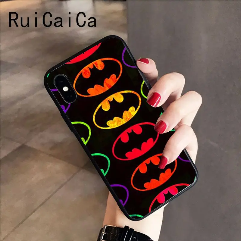 RuiCaiCa супергерой Бэтмен логотип ТПУ черный чехол для телефона iPhone X XS MAX 6 6s 7 7plus 8 8Plus