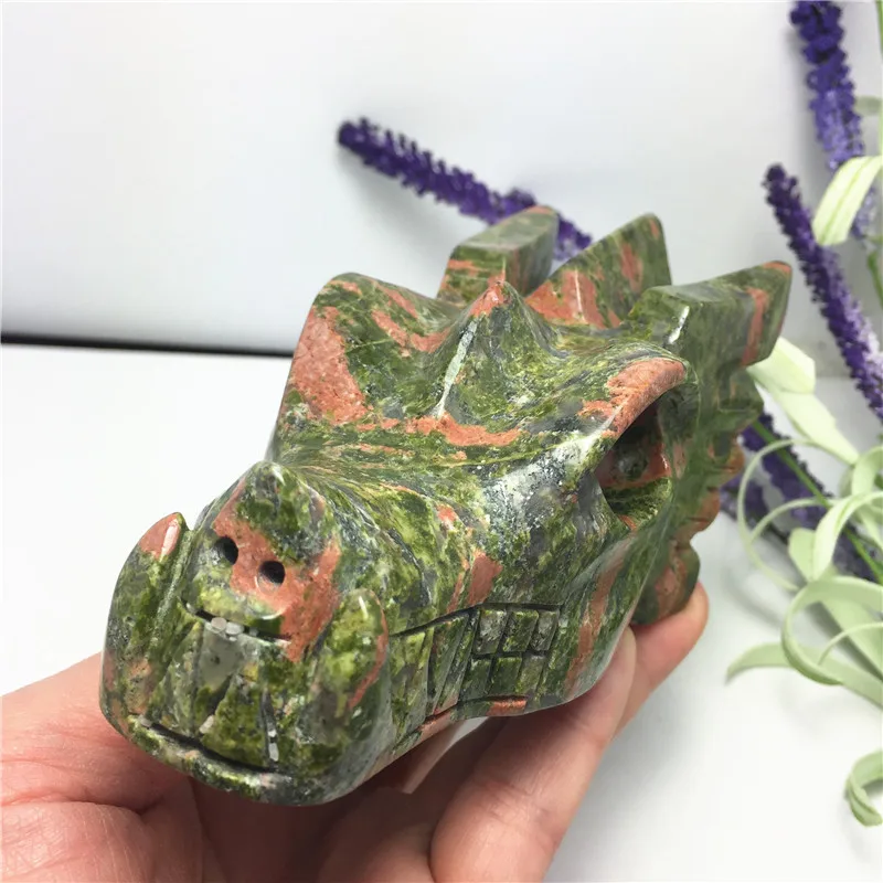 Large Natural Green Nakite Crystal Dragon Head Skull Hand Carved Gemstone Reiki Healing Chakra Stone Home Decoration | Дом и сад
