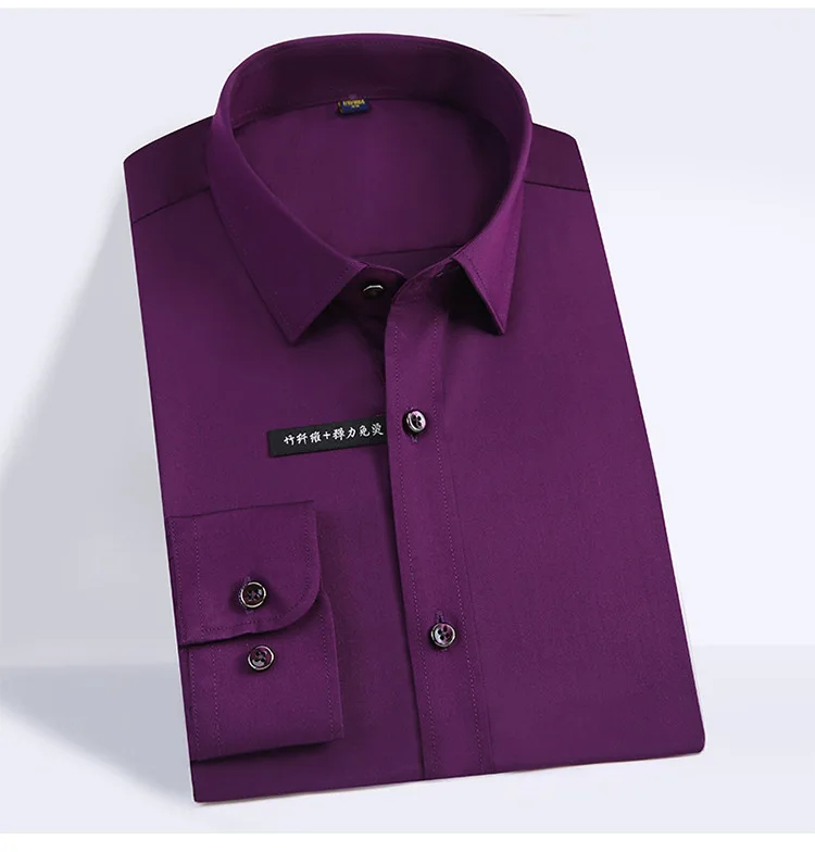 Oversize 5XL Мужская рубашка с длинным рукавом эластичного волокна бамбука моды Camicia Uomo шелковистой белый Повседневное Формальные Мужская блузка