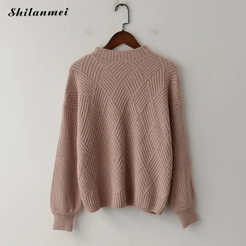 2018 Winter Autumn Oversized Knitted Cashmere Sweater Women Lantern Sleeve Thicken Pull Femme Causal Slim Jumper Tops | Женская одежда