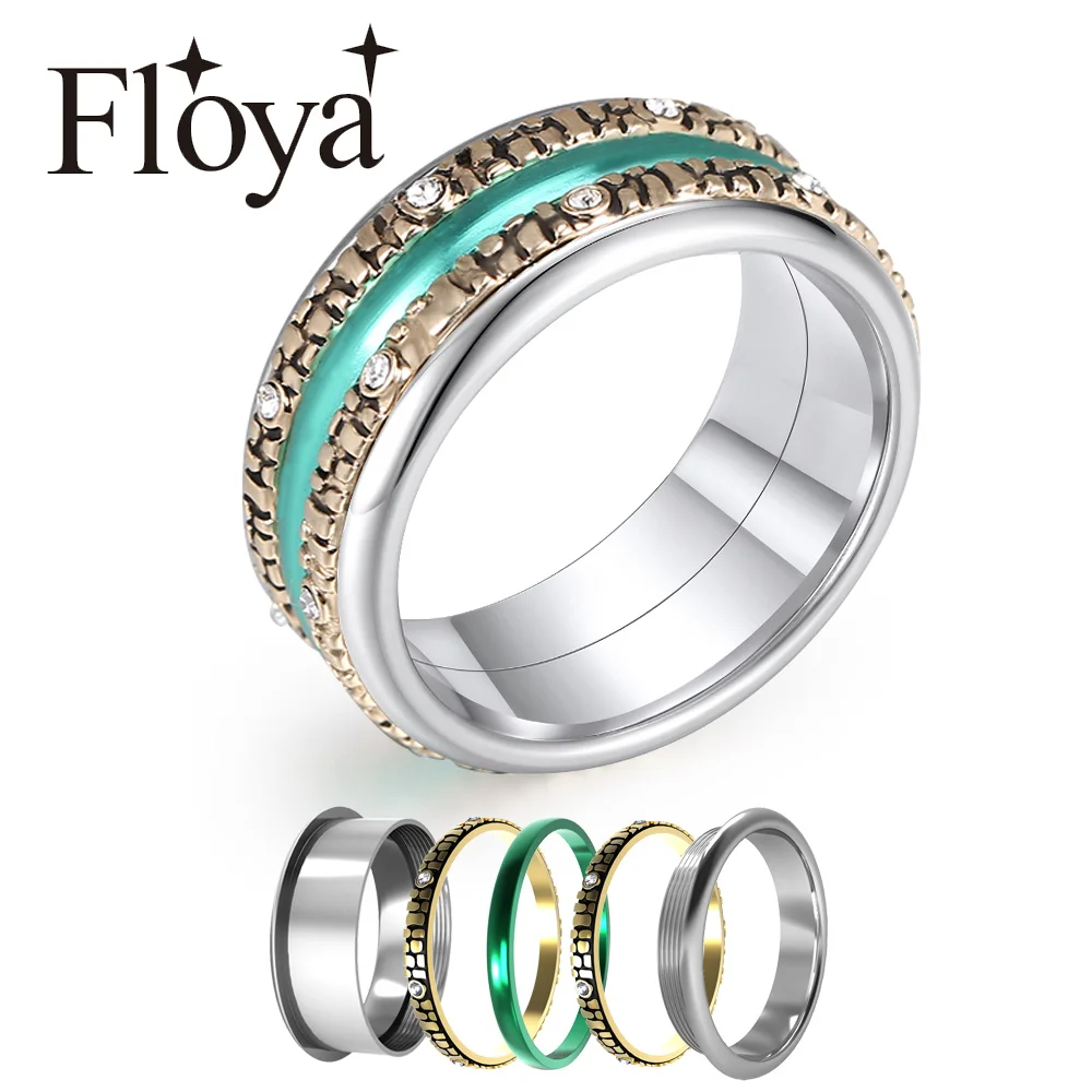 Floya Rtro кольца для женщин нержавеющая сталь Арктическая симфония двухсторонние