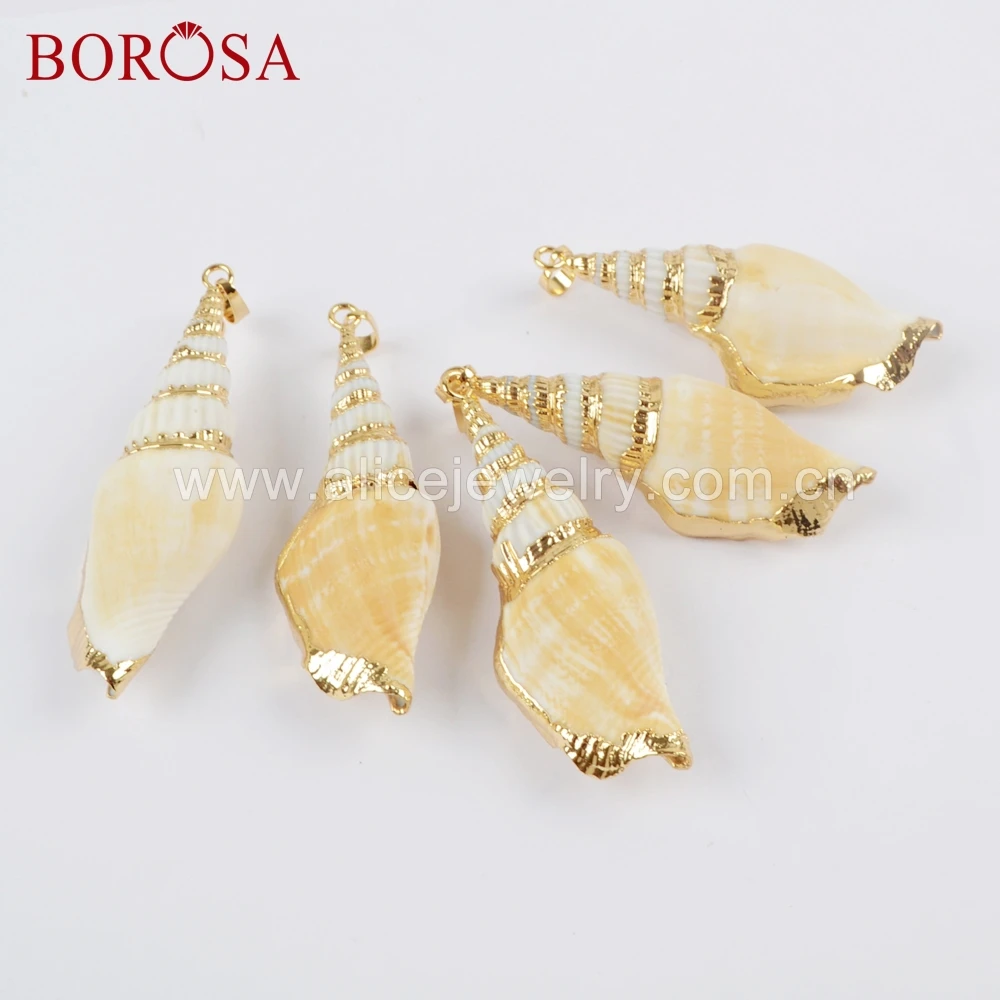 Оптовая продажа 10 шт. подвеска BOROSA из ракушек натурального цвета украшенная