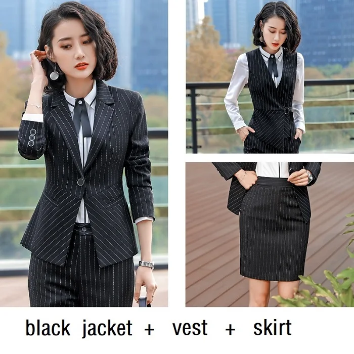 black skirt set ACRMRAC, женские костюмы, тонкая полосатая куртка, штаны, OL, деловые, формальные, женские брюки, костюмы, женский комплект, костюмы - Цвет: black skirt set