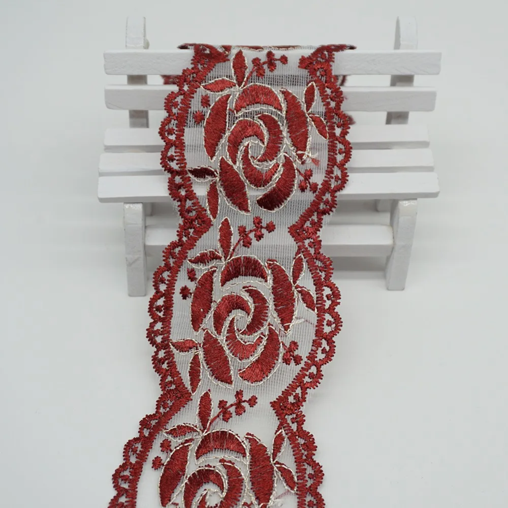 Сетчатая вышитая Роза кружевная отделка для костюмов платья аппликация домашний