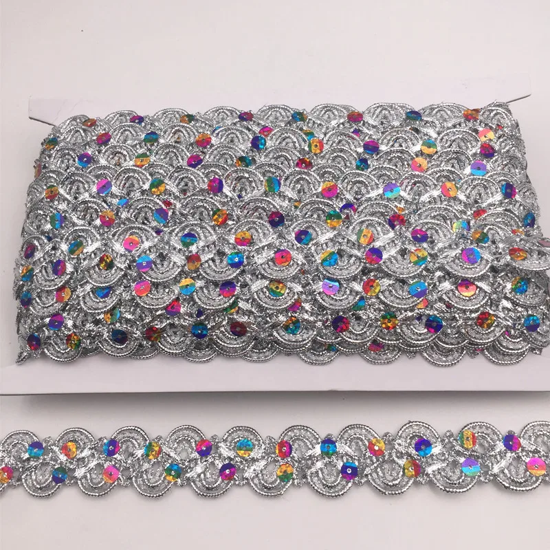 10 ярдов 2 см Золотой и серебристый цвета Bling кружево с блестками платье вышивкой