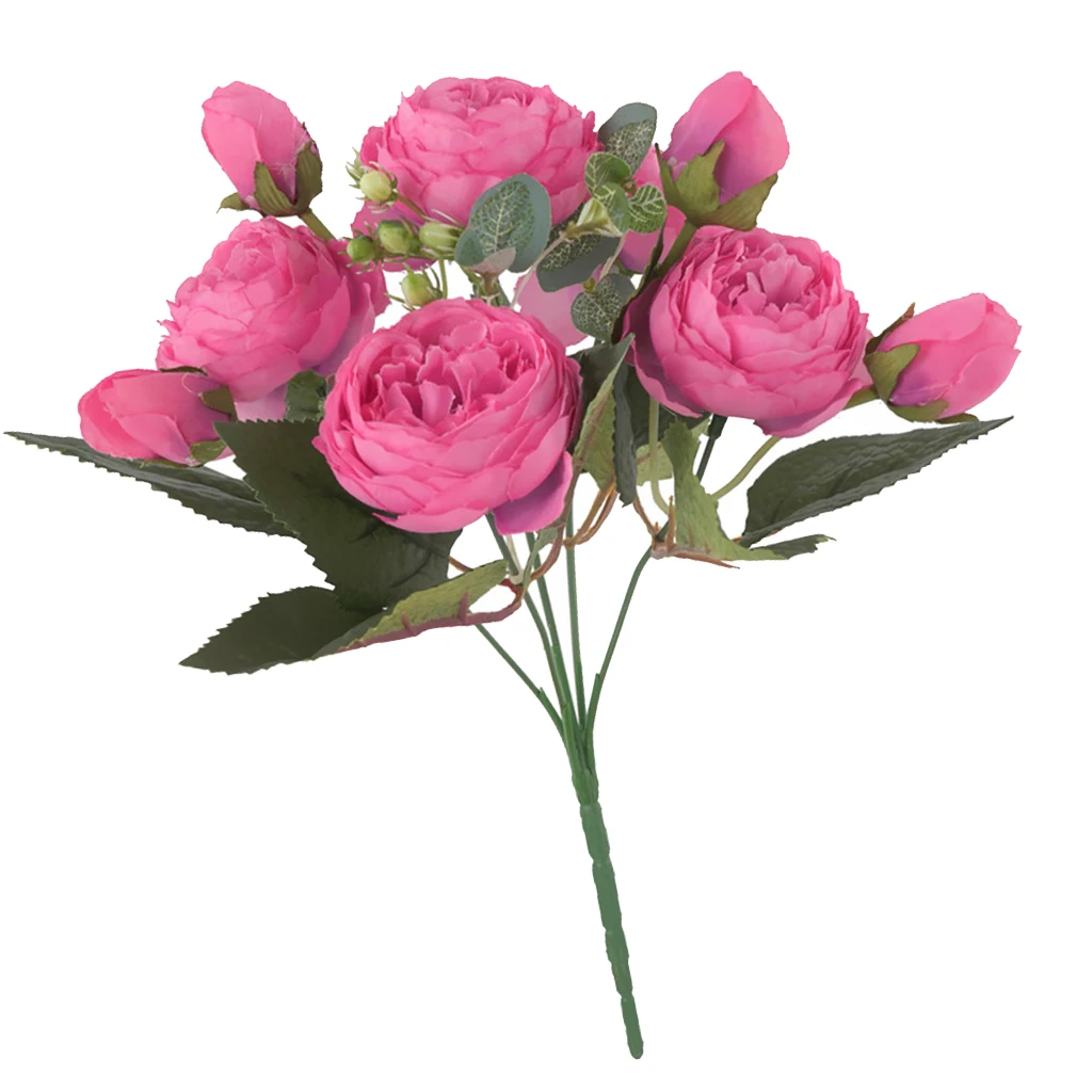 rose red Искусственный шёлковый пион поддельный Свадебный букет цветов Свадебный букет для DIYHome кухонный стол Декор Свадебный Цветочный - Цвет: rose red