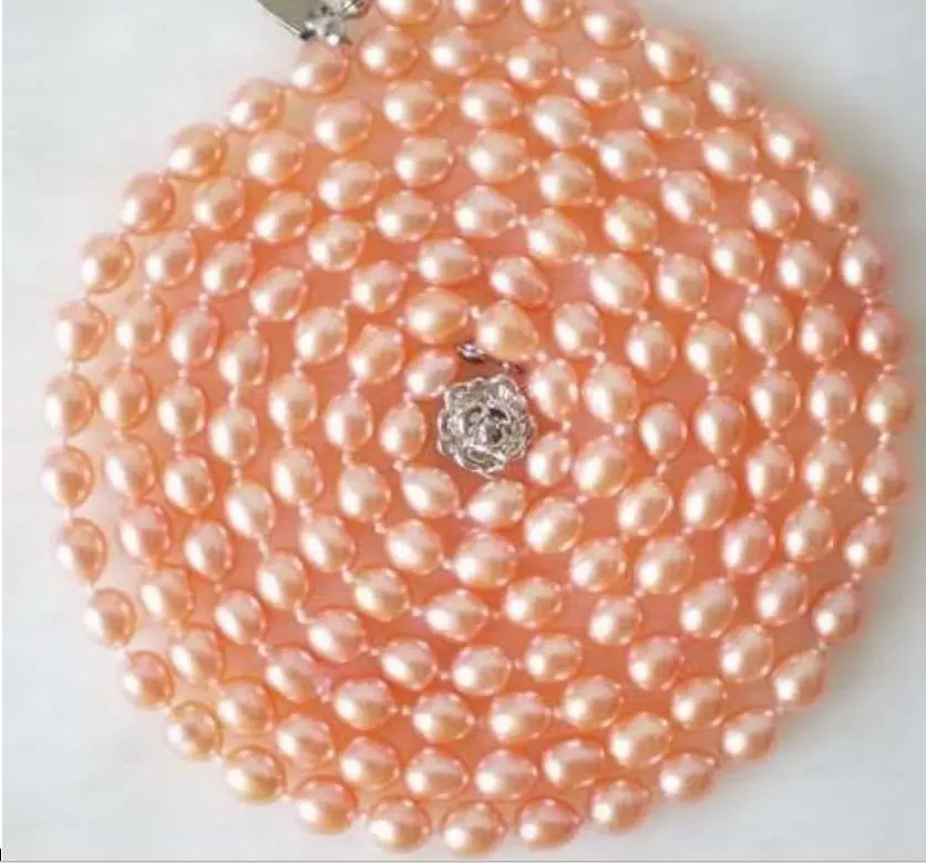 

FREE SHIPPING Beautiful!pink cultured pearl necklace 48"AAA+0066^^^@^Noble style Natural Fine jewe &