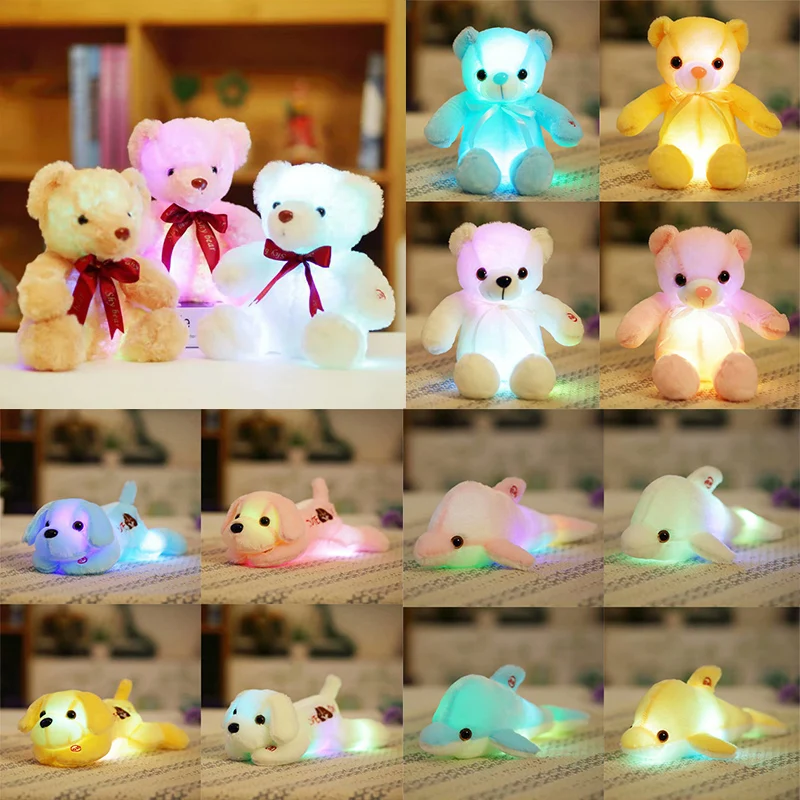 

15 Kinds Glowing Stuffed Animals Doll Kids Overnight Light Up Plush Toy Illuminated Teddy Bear Lying Dog Sitting Bear Dolphin
