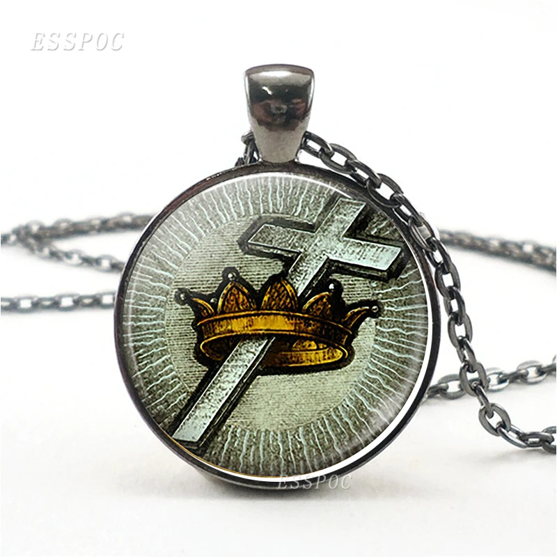 Ожерелье со священным крестом стеклянный кабошон с подвеской в виде короны