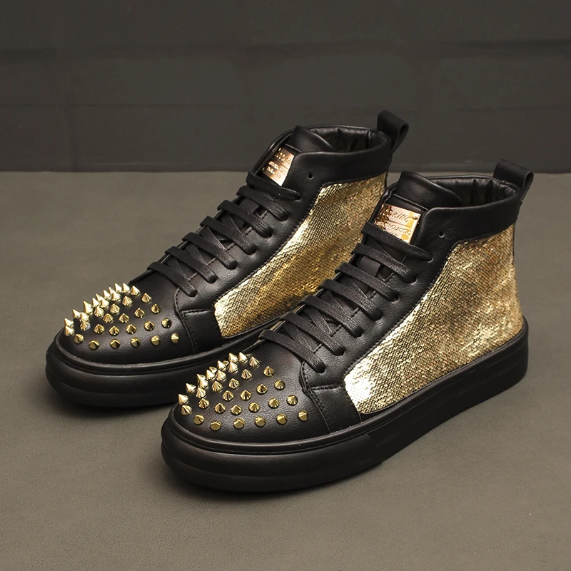 Мужская обувь с заклепками в британском стиле повседневная Роскошная золотого и