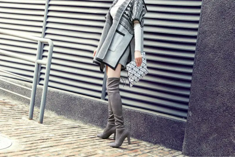 2016 Новая Мода Замши Круглый Toe Зашнуровать Молния Супер высокие Каблуки Над