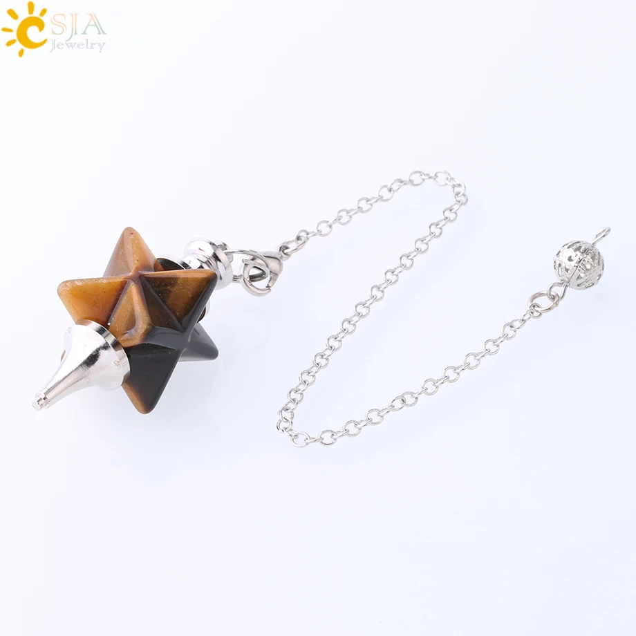 Tiger Eye Csja Merkaba маятник для приданого Divining Wicca большой натуральный камень Рейки Кристалл биолокации метафизический духовный кулон F824 - Окраска металла: Tiger Eye