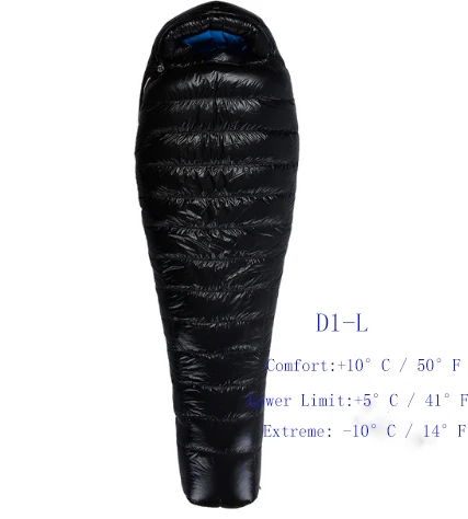 AEGISMAX D1 D2 90% сверхлегкий спальный мешок с белым утиным пухом, для отдыха на природе, походов, удлиненный зимний теплый спальный мешок для взрослых 650FP - Цвет: D1-L-Black
