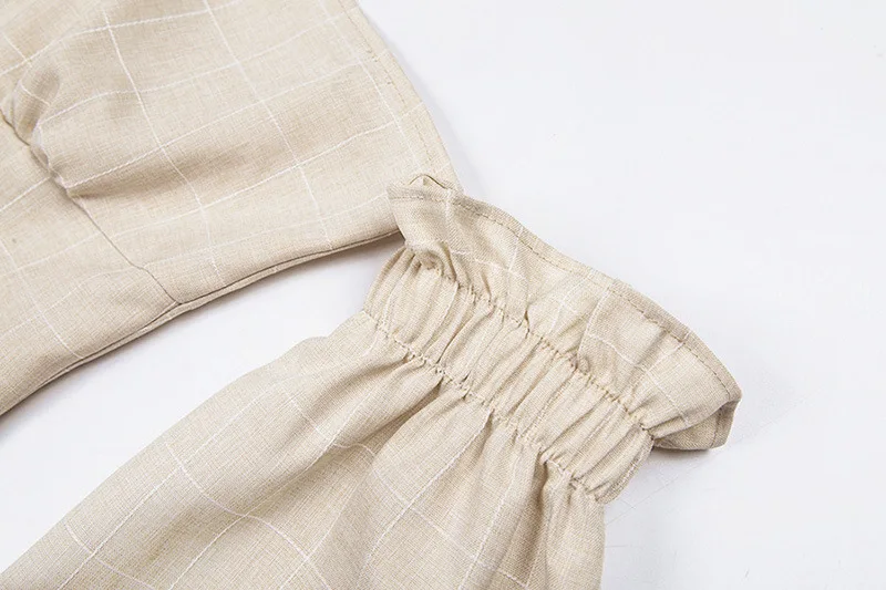 Винтажная клетчатая блузка с длинными рукавами и фонариком Женская Летняя