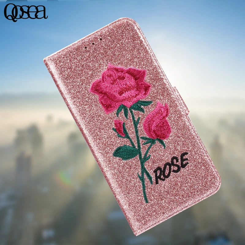 Вышивка Роза телефона чехол для iPhone 5 5S 6 6S 7 8 плюс флип Подставки бумажник крышка
