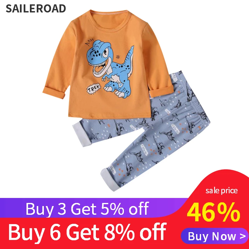 SAILEROAD/детский пижамный комплект с динозавром из мультфильма; детские пижамы; хлопковые пижамы для мальчиков и девочек; pijama infantil; детская одежда для сна; комплект одежды